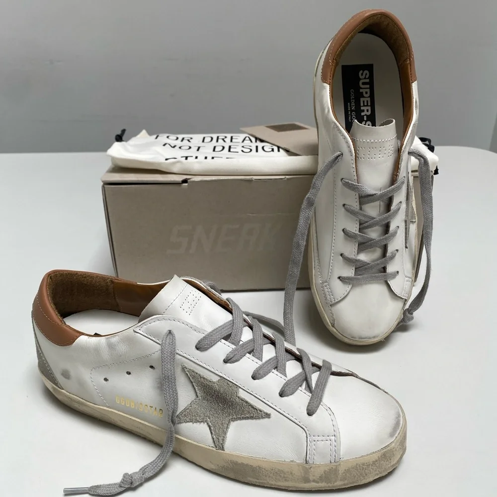 Golden Goose Superstar Sneaker in White Leather/Light Brown size 40 New in Box - Picture 8 of 13